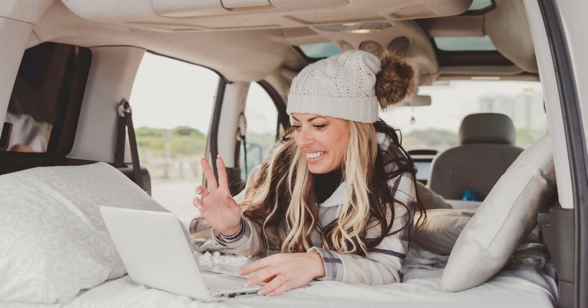 digital nomad woman working from anywhere