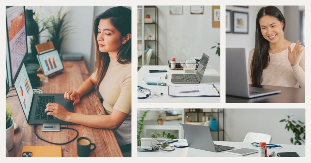 mujer asistente virtual trabajando en remoto