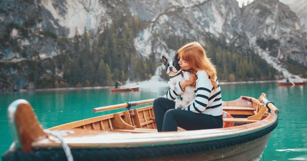 digital nomad woman traveling with her pet