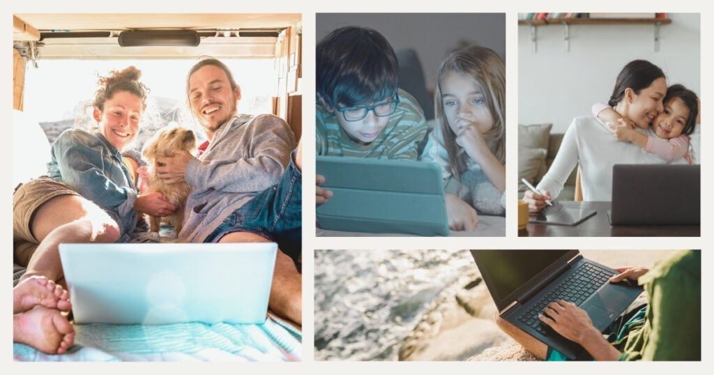 digital nomad family with children living their daily life on the road