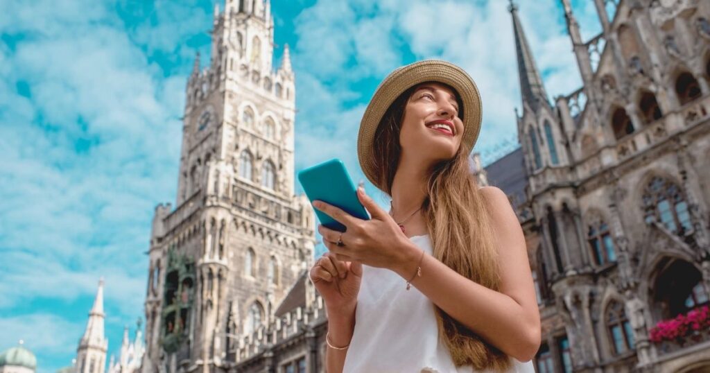 digital nomad woman having fun