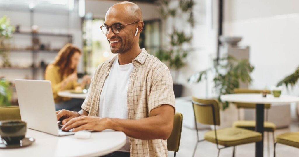 digital nomad man in an online training