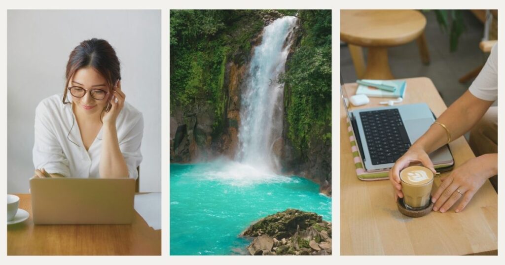 mujer nomada digital trabajando remoto en Costa Rica
