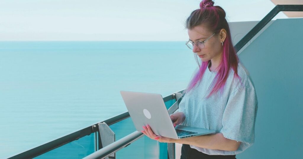 digital nomad woman working from Spain