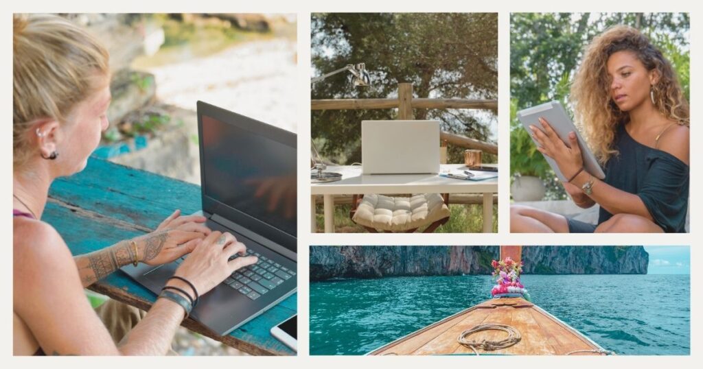 digital nomad woman working from anywhere