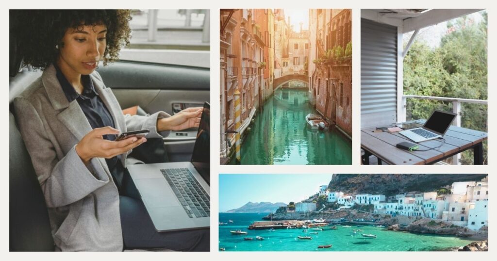 mujer nomada digital trabajando desde Italia