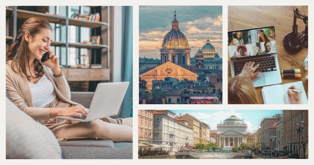 mujer teletrabajando desde su casa en Italia