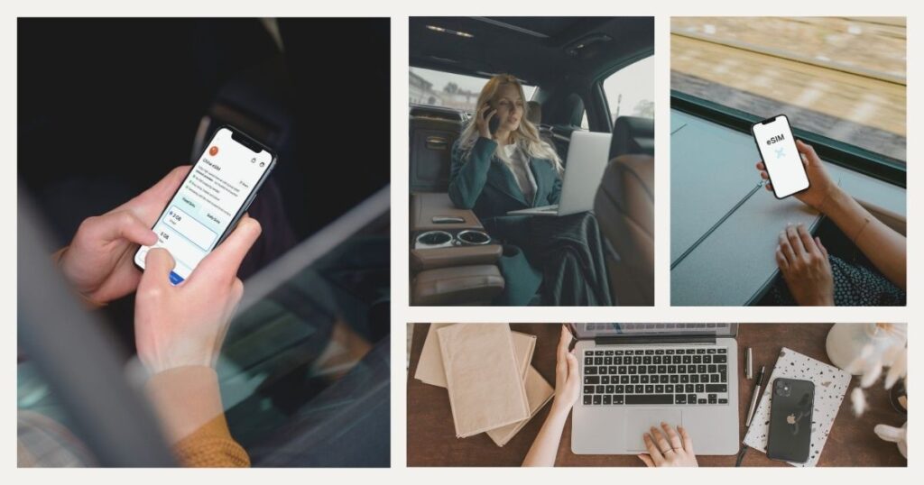 mujer navegando en internet con esim en su celular