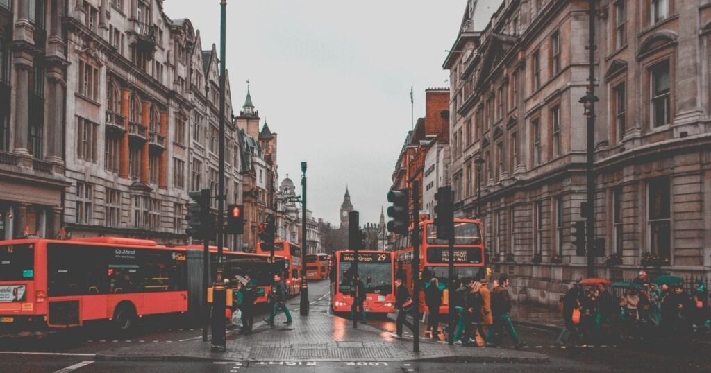 buses in a London street