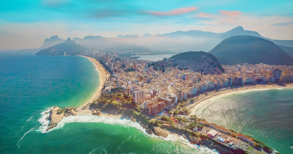 aerial view of famous Copacabana Beach and Ipanema beach