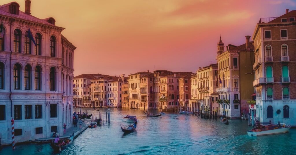 Sunset in Venice in Italy