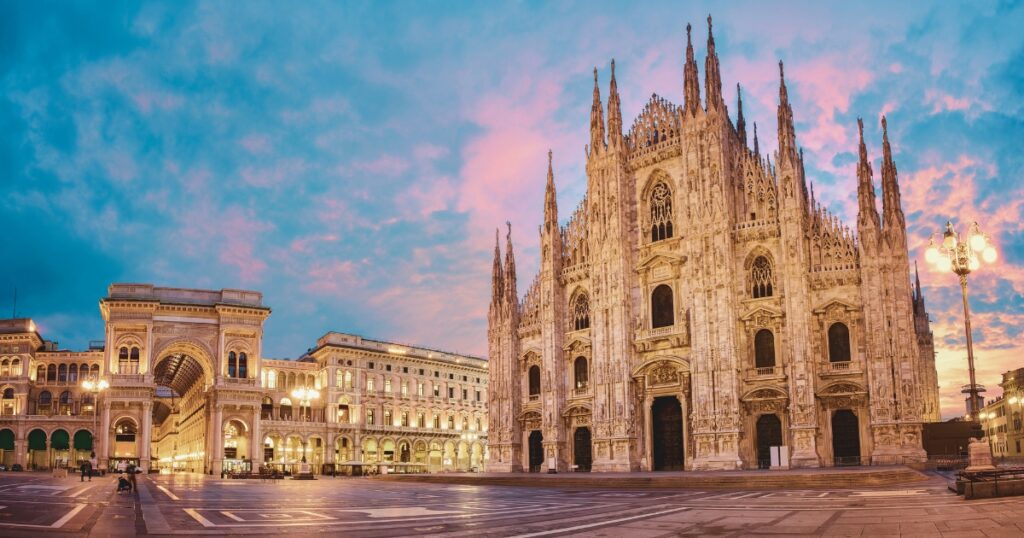 Milan Cathedral on sunrise in Italy