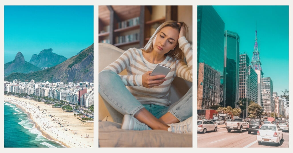 mujer preocupada con los problemas de conexion a internet en Brasil