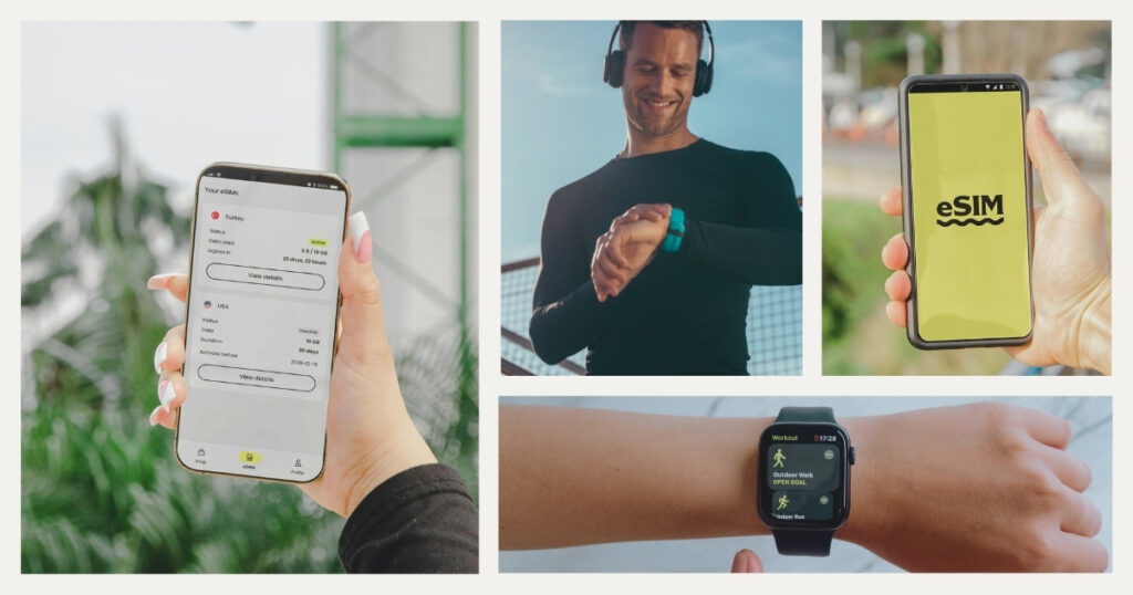 hombre navegando en internet en su smartwatch con una esim