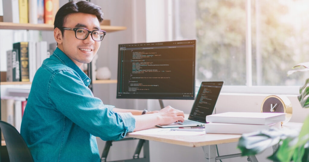 man working remotely from Indonesia
