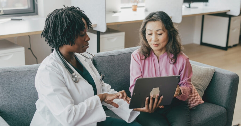 woman in a consultation through a healthcare service in Germany