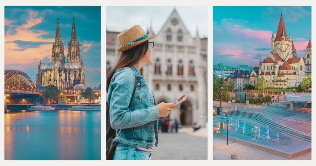 mujer joven turista en Europa Central