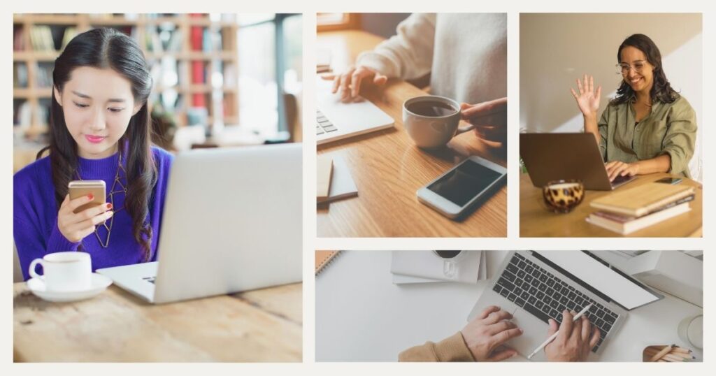 women using communication tools while working remotely