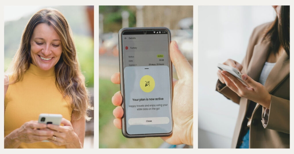 mujeres navegando en internet con la esim