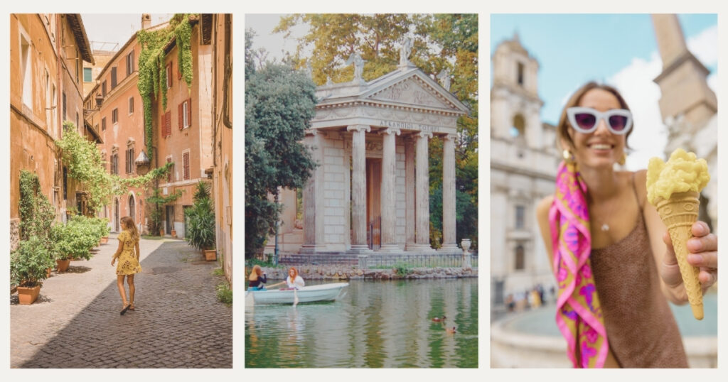 mujer joven disfrutando de su viaje a Roma con la tarjeta turistica