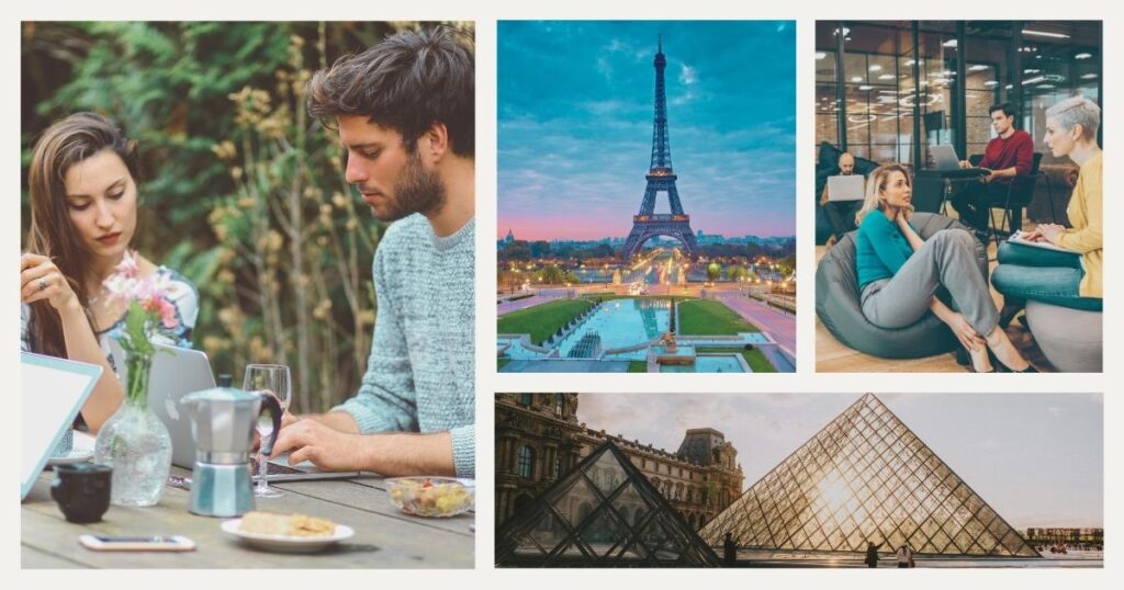 hombre y mujer joven trabajando remoto desde un espacio de coworking en Paris