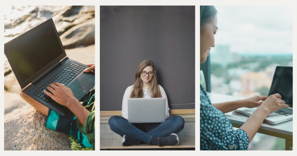 digital nomad woman navigating on internet 