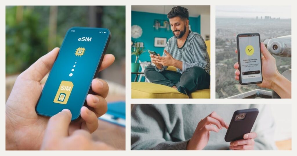 man using internet with an esim in his smartphone
