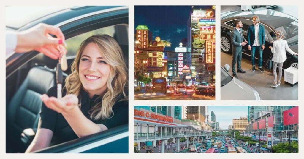 young woman renting a car in Thailand