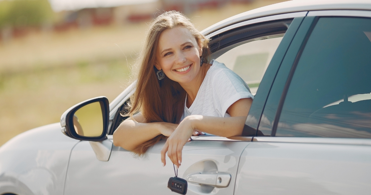 woman driving a rental car in Germany