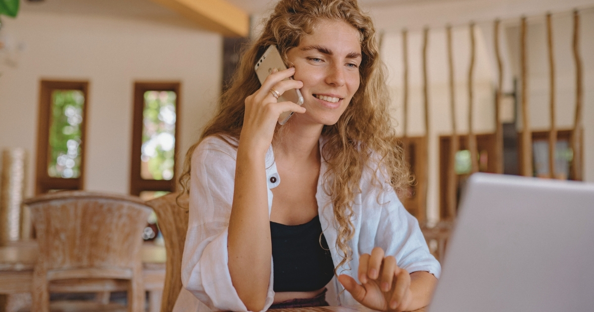woman using internet with a prepaid sim card