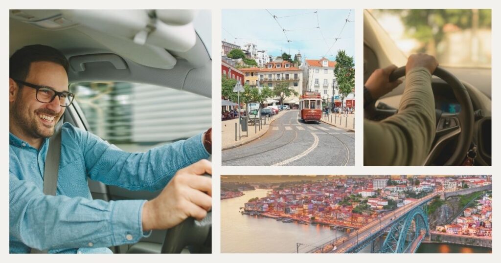man driving a rent car in Portugal