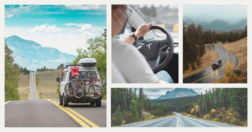 hombre conduciendo un coche alquilado en las rutas de Canadá