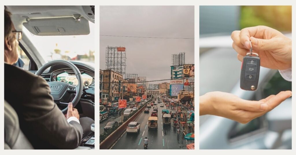 man driving a rental car in Thailand roads