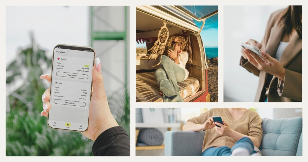 digital nomads enjoying internet in their smartphones with an esim