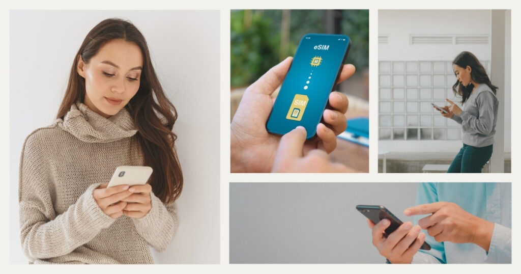 mujer joven navegando en internet con esim