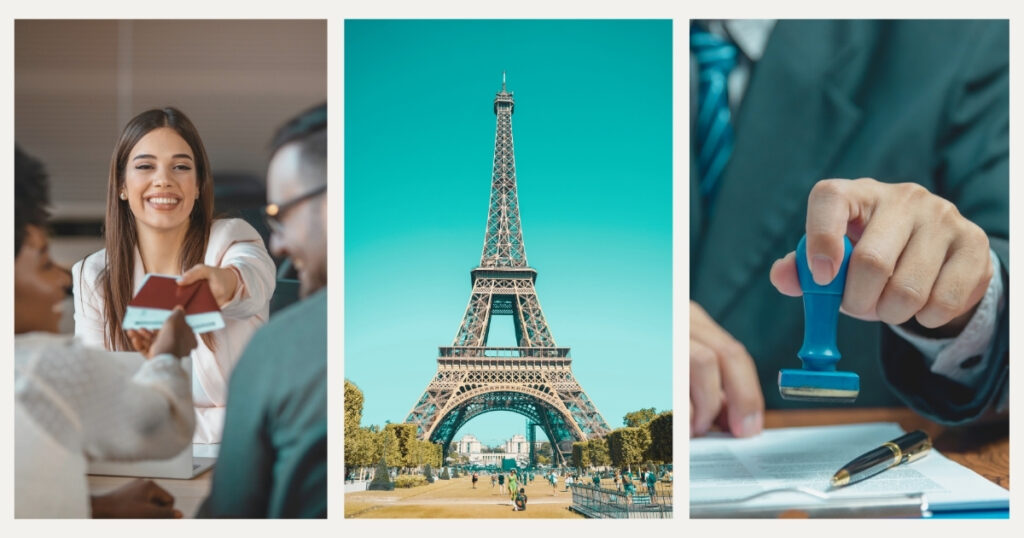 lawyer approving the France work visa of a traveller couple