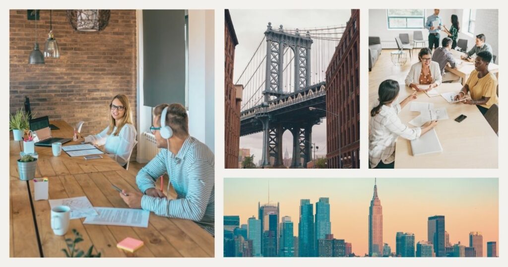 personas disfrutando de los beneficios de un coworking en Nueva York