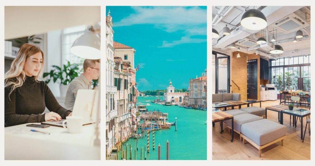 woman working remotely from a coworking in Central Italy