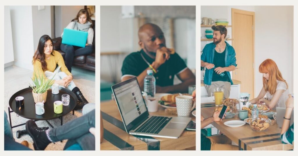 digital nomad people working all together in a coliving space
