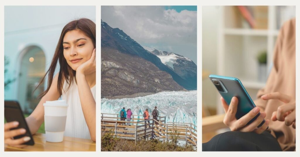 mujer navegando en internet con la esim de Holafly