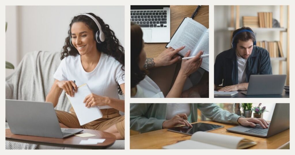 personas haciendo cursos para mejorar las habilidades en teletrabajo