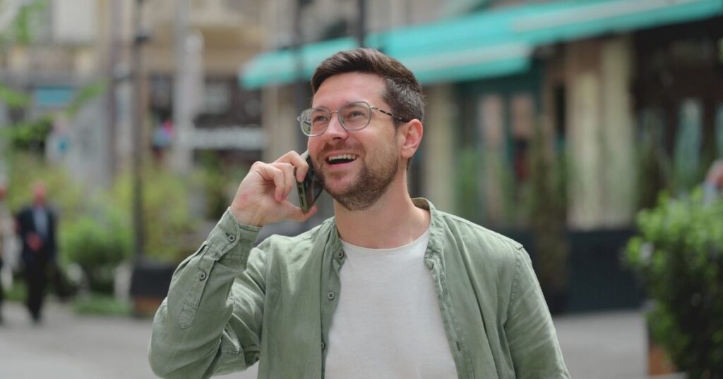 man talking on the phone in Japan