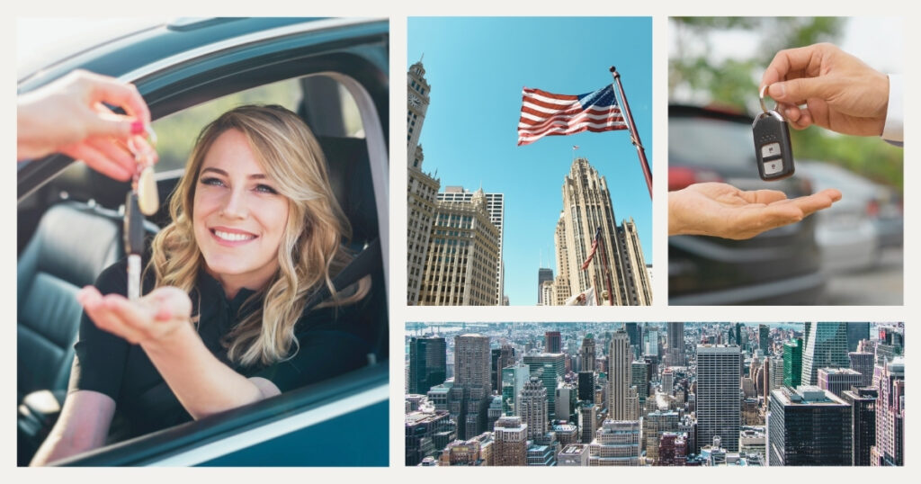 woman driving a rental car in the US