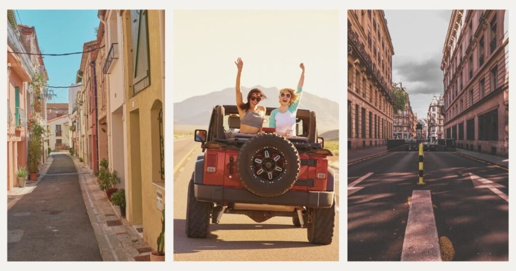 women enjoying a road trip in France with a rental car