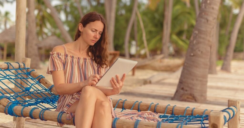digital nomad woman using internet in Morocco