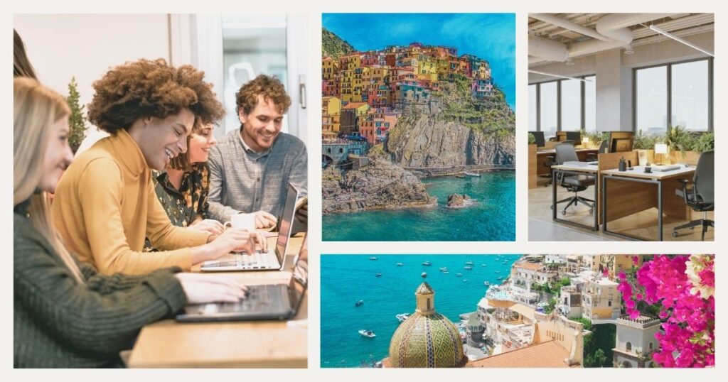 people working remotely from a coworking in Italy