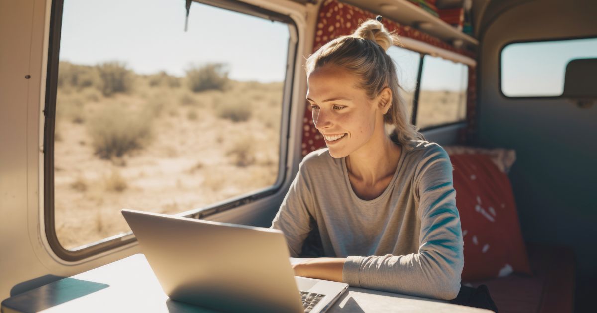 mujer buscando el mejor seguro para nomadas digitales