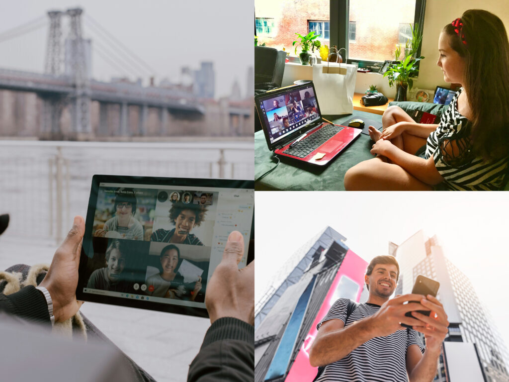 Personas mirando sus dispositivos en Nueva York