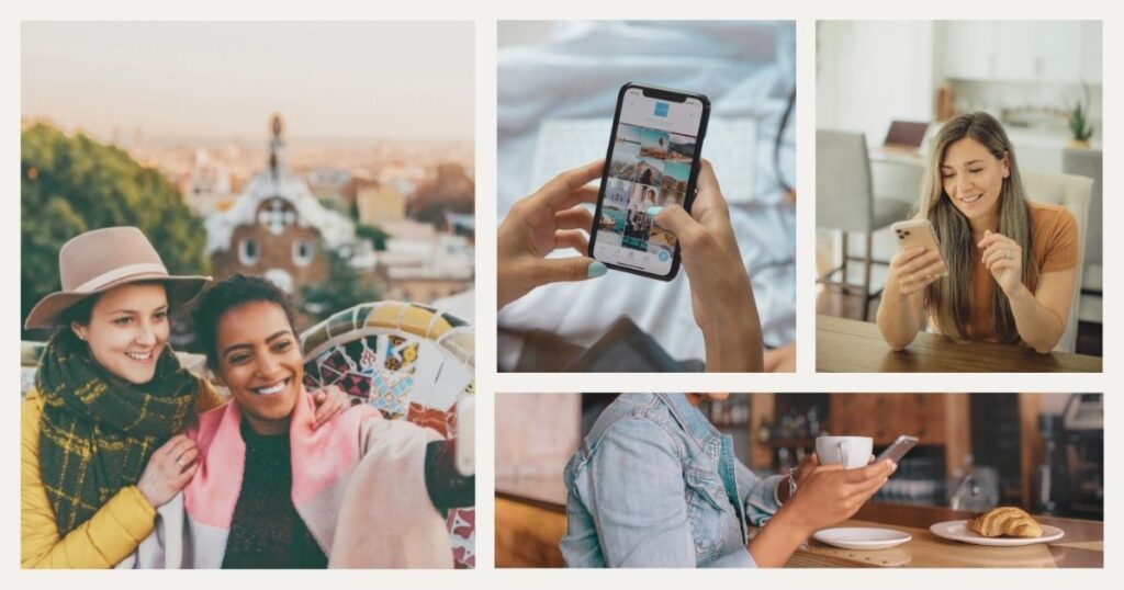 personas viajeras utilizando una esim en sus celulares