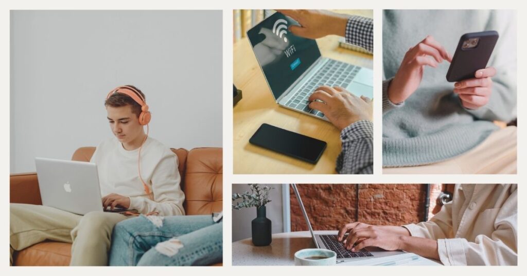 joven navegando en internet con wifi publico